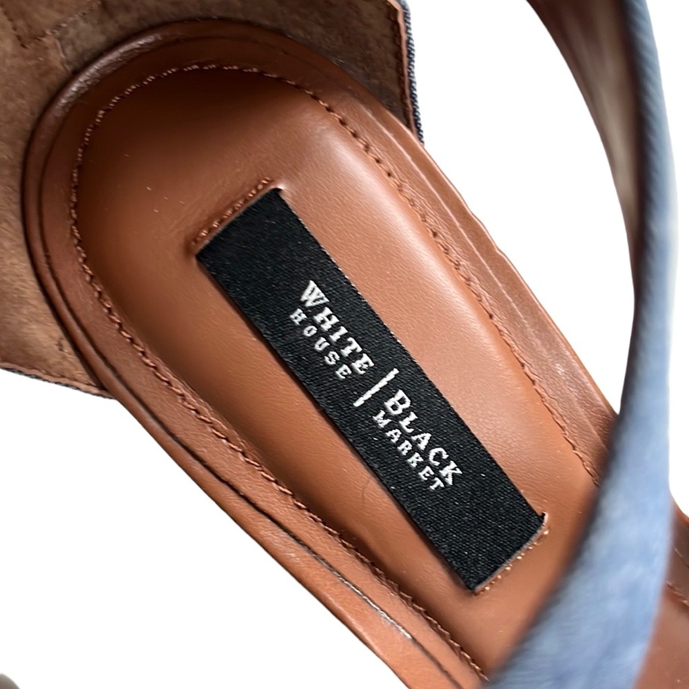 White House Black Market Blue Denim Crisscross Wedge Sandals - Picture 5 of 8